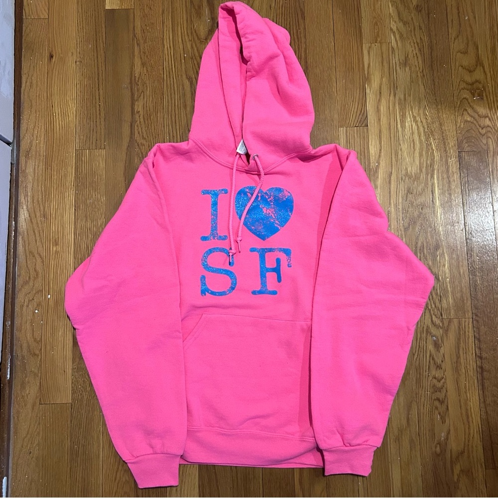 I Heart SF san francisco I love SF neon pink and blue hoodie sweatshirt pullover